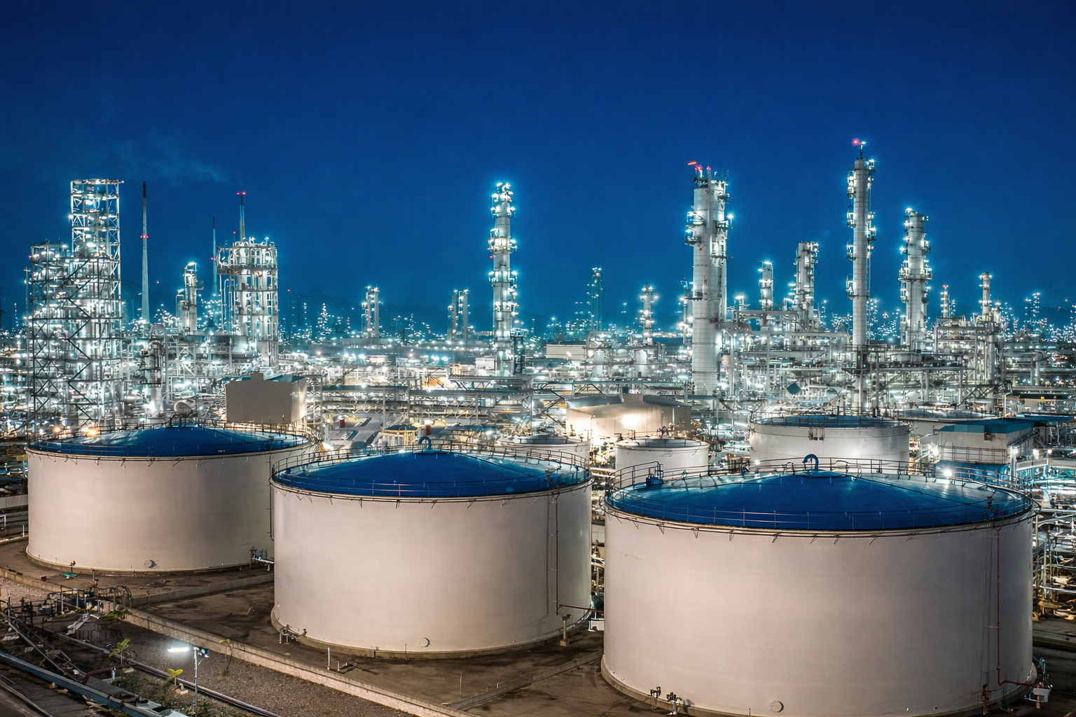Oil refinery at night